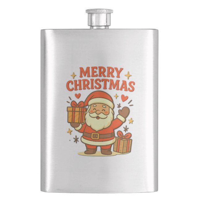 Cute Santa Claus Christmas Art- Merry Christmas  Hip Flask (Front)