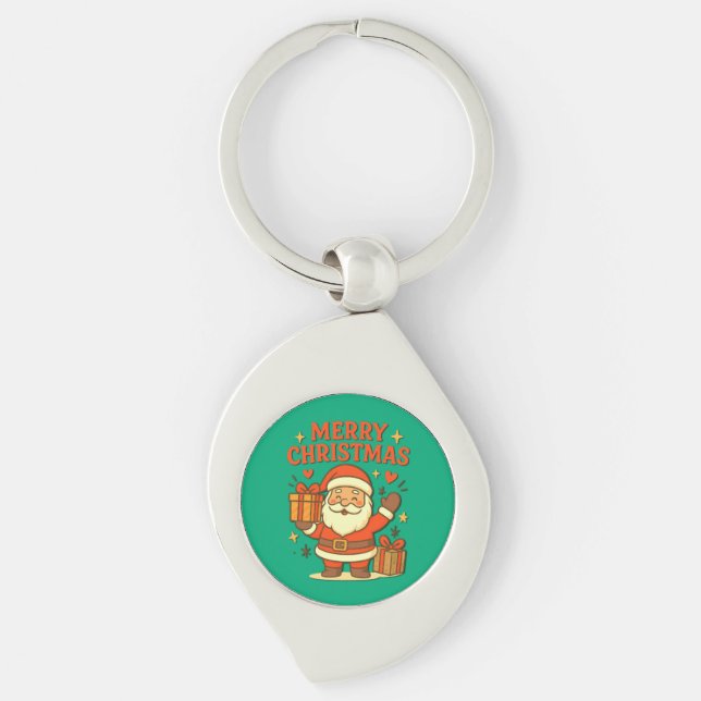  Cute Santa Claus Christmas Art –  Merry Christmas Key Ring (Front)
