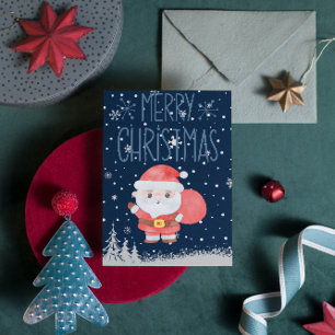 Cute Santa Claus Christmas Navy Postcard