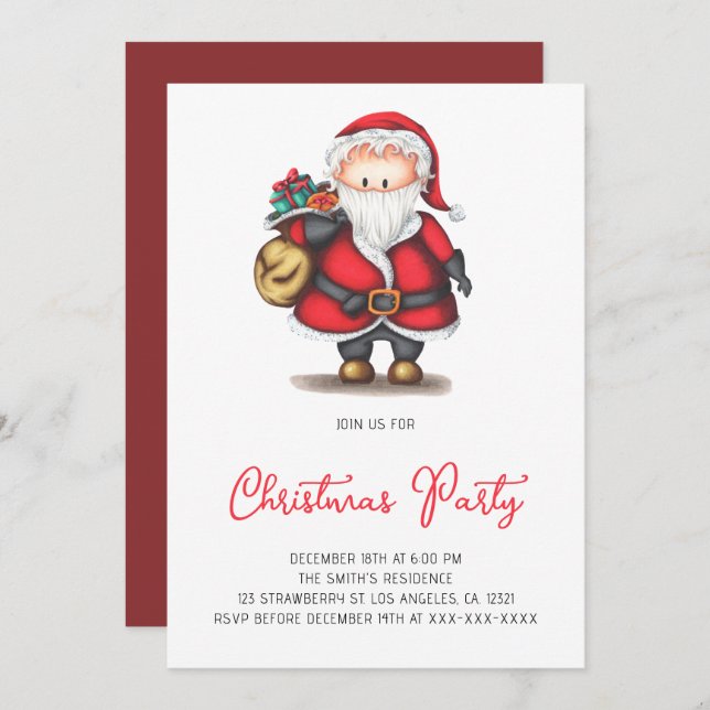 Cute Santa Claus Christmas Party Invitation (Front/Back)