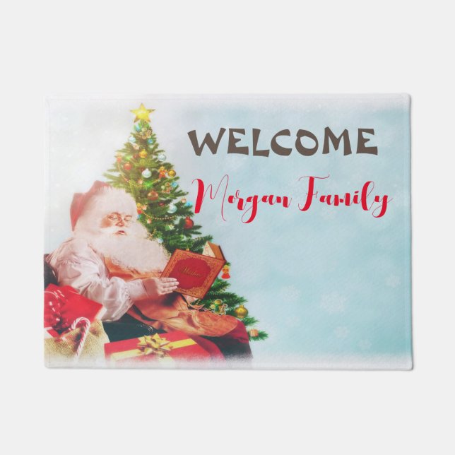 Cute Santa Claus,Christmas Pine Tree Doormat (Front)