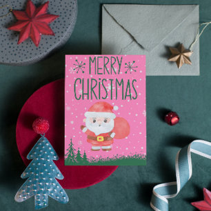 Cute Santa Claus Christmas Pink Postcard