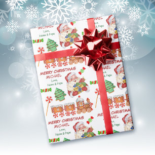 Cute Santa Claus Christmas Sweets Personalised Wrapping Paper