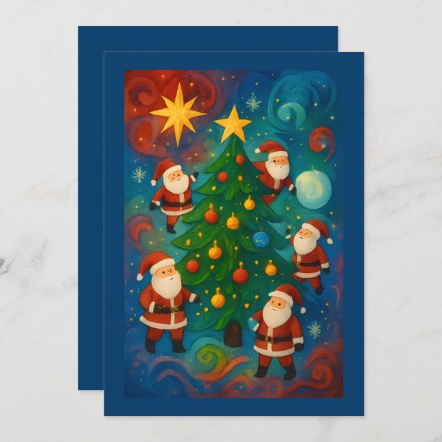 Cute Santa Claus Christmas Tree Illustration Holiday Card (Front/Back)