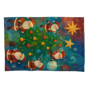Cute Santa Claus Christmas Tree Illustration Pillowcase