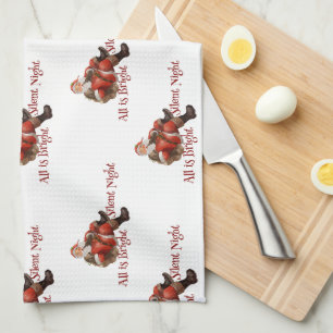 Cute Santa Claus Christmas Watercolor Pattern  Tea Towel