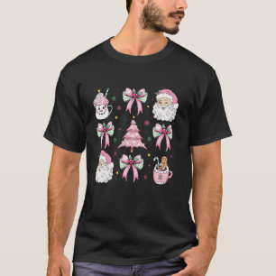 Cute Santa Claus Coquette Bow Pink Christmas Women T-Shirt