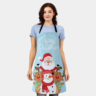 Cute Santa Claus, deer and snowman Apron
