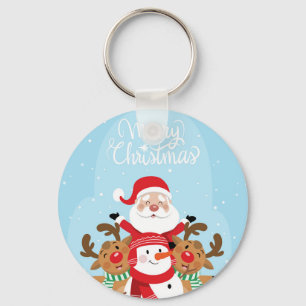 Cute Santa Claus, deer and snowman Key Ring