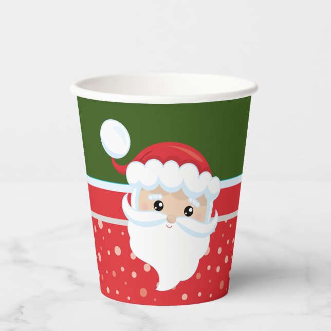 Cute Santa Claus face on traditional Xmas colours Paper Cups (Front)