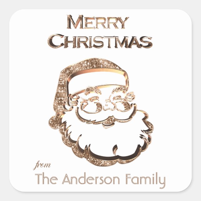 Cute Santa Claus Father Christmas Elegant Gold Square Sticker (Front)