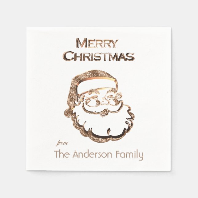 Cute Santa Claus Father Christmas Gold Glitter Napkin (Front)