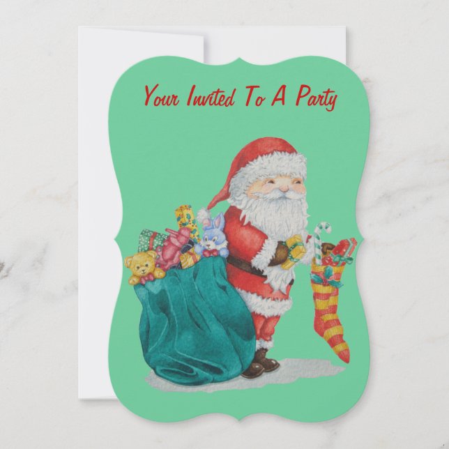 Cute santa claus getting ready for Christmas Invitation (Front)