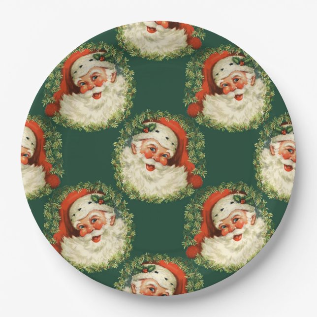 Cute Santa Claus Happy Face Christmas    Paper Plate (Front)