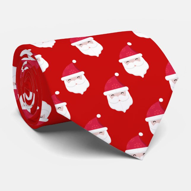 Cute Santa Claus Head Christmas Pattern Tie (Rolled)