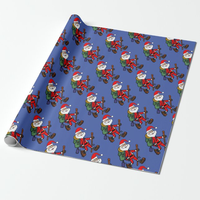 Cute Santa Claus Hiking Christmas Cartoon Wrapping Paper (Unrolled)