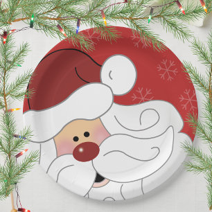 Cute Santa Claus Holiday Christmas Paper Plate