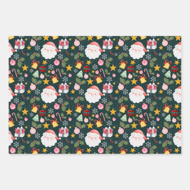 Cute Santa Claus Holiday Seamless Pattern Wrapping Paper Sheet (Front)