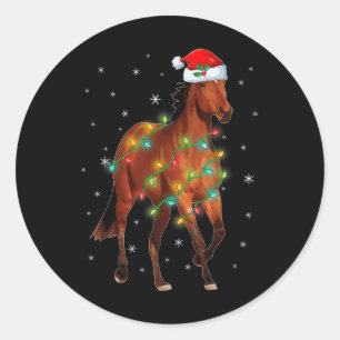 Cute Santa Claus Horse Xmas Tree Lights Merry Chri Classic Round Sticker