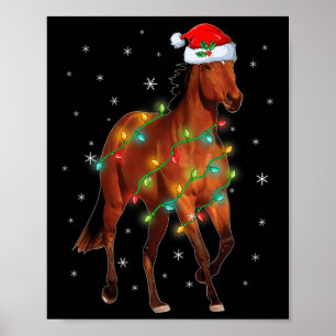 Cute Santa Claus Horse Xmas Tree Lights Merry Chri Poster