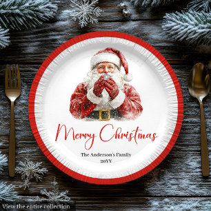 Cute Santa Claus Kids Festive Merry Christmas Paper Plate
