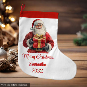 Cute Santa Claus Kids Watercolor Holiday Stocking