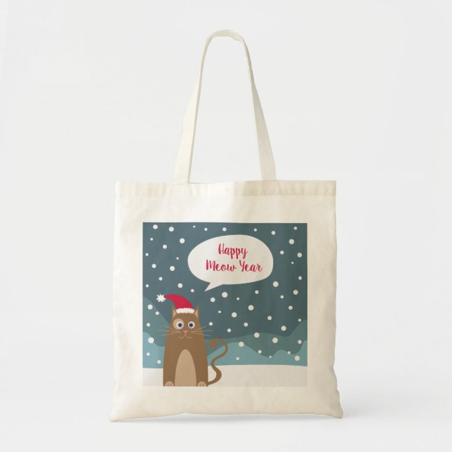 Cute santa claus kitten in xmas snowy landscape tote bag (Front)