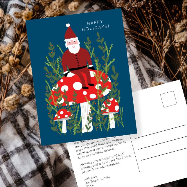 Cute Santa Claus Magical Mushrooms CUSTOM Holiday Postcard (Cute Santa Claus Magical Mushrooms CUSTOM Happy Holidays Art Postcard
)