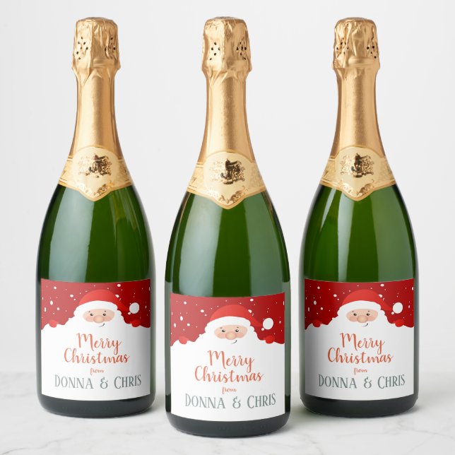 Cute Santa Claus - Merry Christmas  – Personalised Sparkling Wine Label (Bottles)