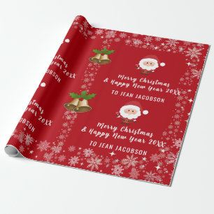 Cute Santa Claus Modern Script Personalised Name Wrapping Paper