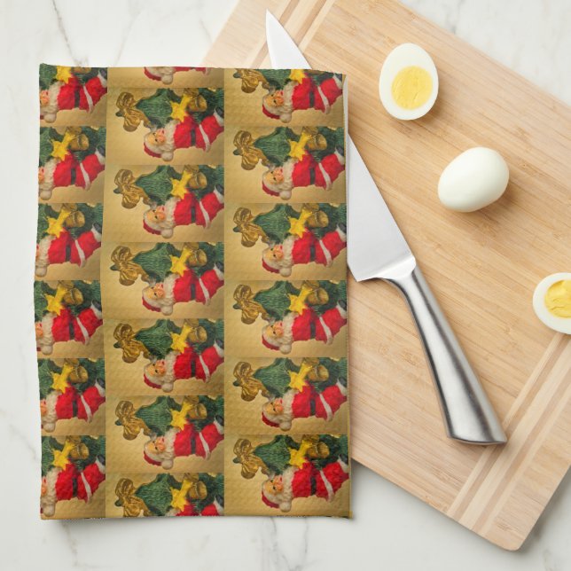 Cute Santa Claus on Christmas Tree Kitchen Towel (Quarter Fold)