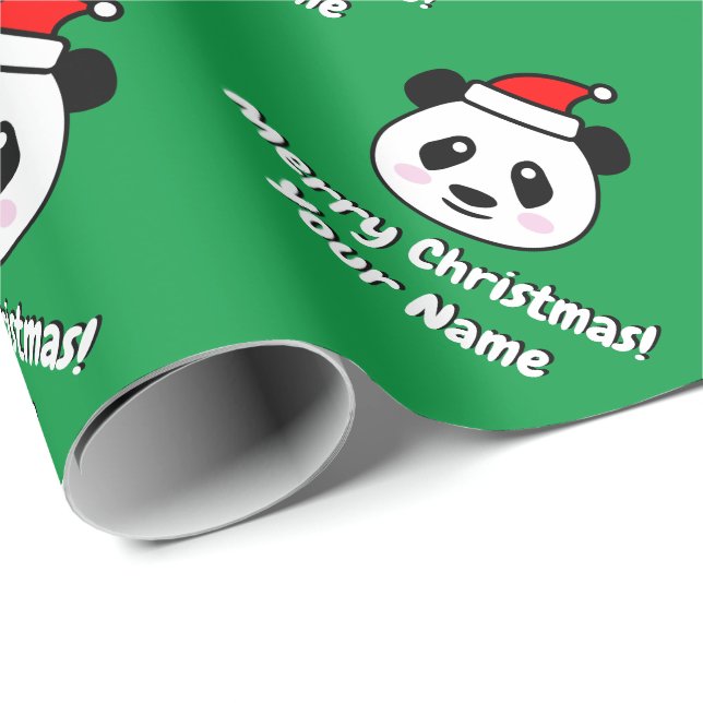 Cute Santa Claus panda bear personalised Christmas Wrapping Paper (Roll Corner)