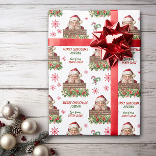 Cute Santa Claus Peeking Kids Christmas Wrapping Paper