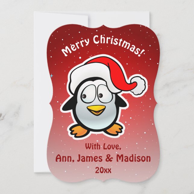 Cute Santa Claus Penguin Cartoon Holiday Card (Front)