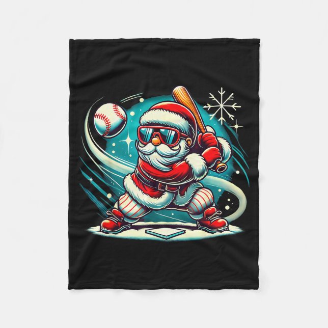 Cute Santa Claus Playing Baseball Boys Kids Teens  Fleece Blanket (Front)