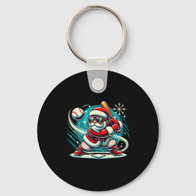 Cute Santa Claus Playing Baseball Boys Kids Teens  Key Ring (Front)
