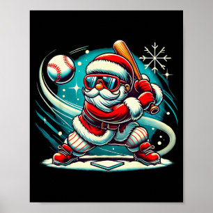 Cute Santa Claus Playing Baseball Boys Kids Teens  Poster