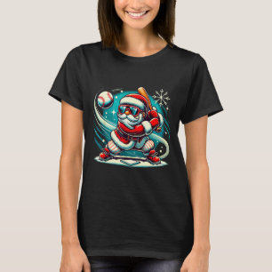 Cute Santa Claus Playing Baseball Boys Kids Teens  T-Shirt