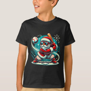Cute Santa Claus Playing Baseball Boys Kids Teens  T-Shirt