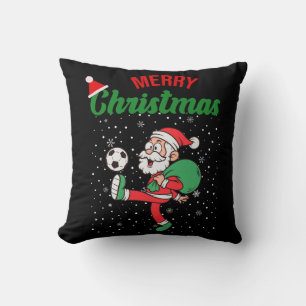 Cute Santa Claus Playing Soccer Christmas Cartoon  Cushion