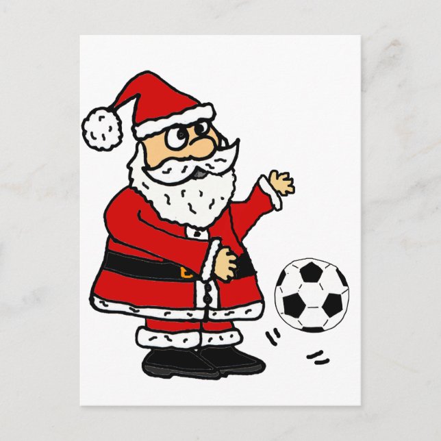 Cute Santa Claus Playing Soccer Christmas Cartoon Holiday Postcard (Front)