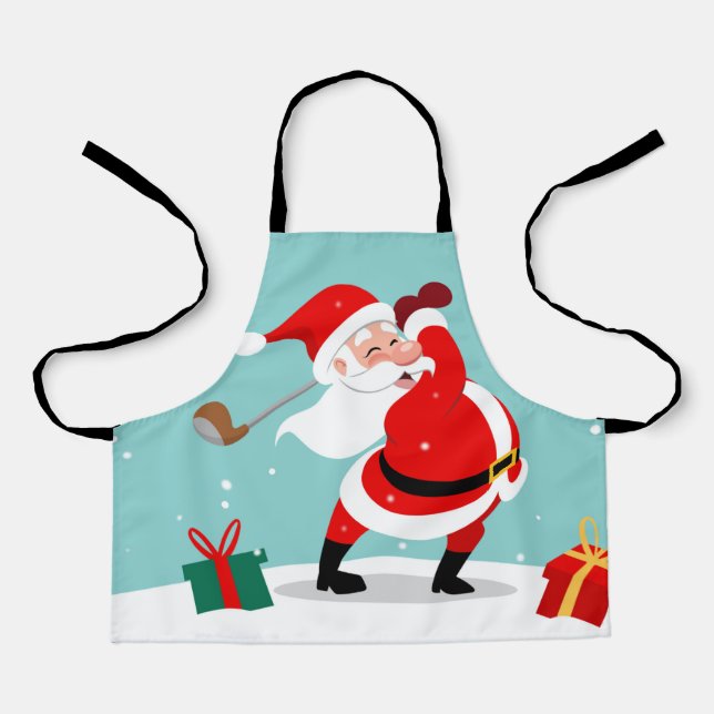 Cute Santa Claus plays golf illustration Apron (Front)