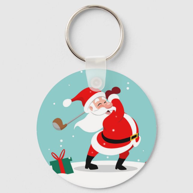 Cute Santa Claus plays golf illustration Key Ring (Front)