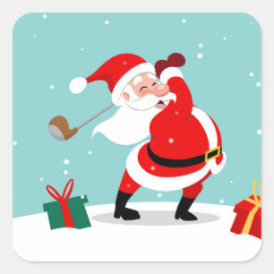 Cute Santa Claus plays golf illustration Square Sticker