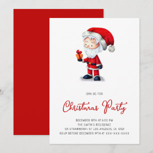 Cute Santa Claus Present Christmas Party Invitation