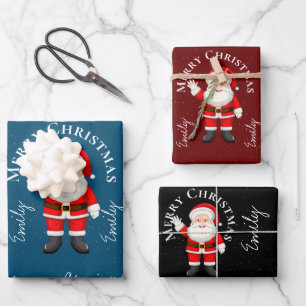 Cute Santa Claus Red Blue Black Merry Christmas Wrapping Paper Sheet