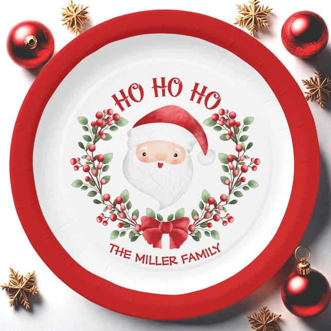 Cute Santa Claus Red Name Christmas Paper Plate (Cute Santa Claus Red Name Christmas Paper Plate)