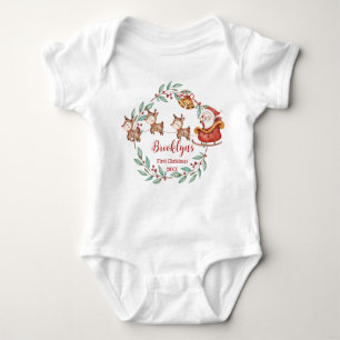 Cute Santa Claus Reindeers 1st Christmas Birthday Baby Bodysuit