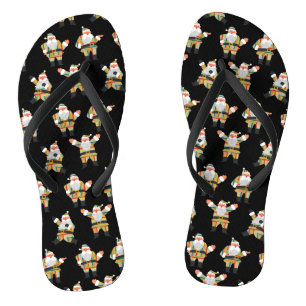 Cute Santa Claus Retro Style Merry Christmas Xmas Thongs