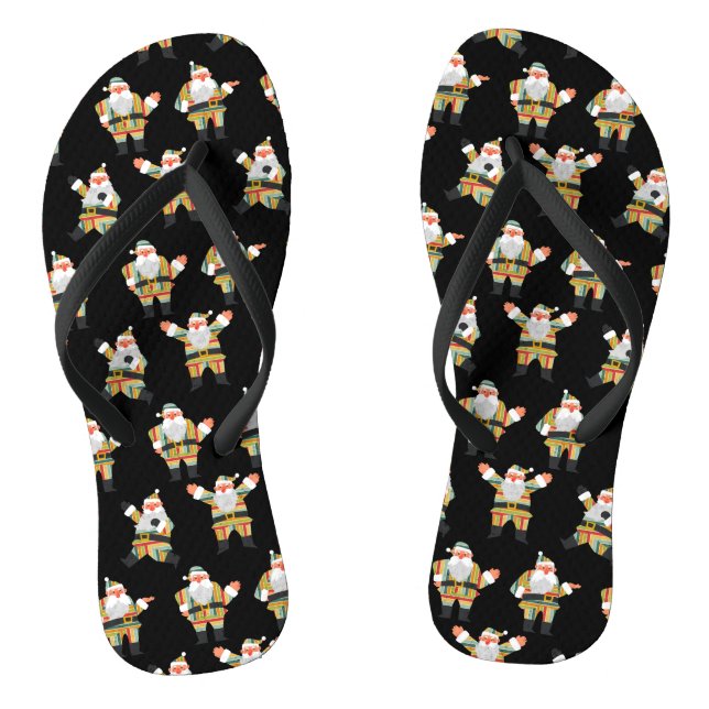 Cute Santa Claus Retro Style Merry Christmas Xmas Thongs (Footbed)
